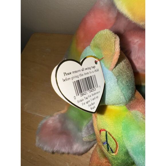 ty Peace Beanie Babies 1999 Buddies 1996 Tie Dye Rainbow Bear Set MWMT - Picture 5 of 16